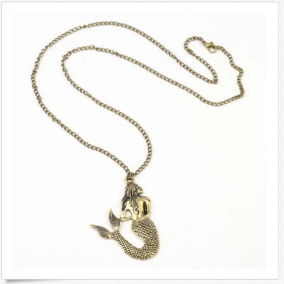 Bronze Mermaid Necklace Long Chain Pendant - Picture 2 of 2
